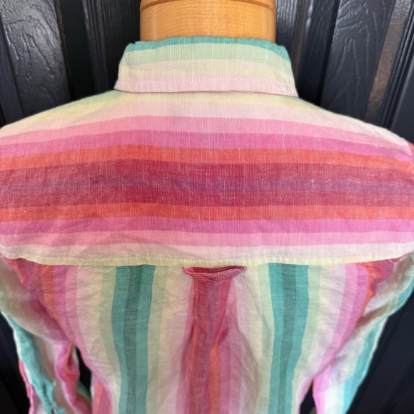 J Crew Linen Blend Classic Fit Boy Shirt in Rainbow Stripe Size 4 - Picture 7 of 10